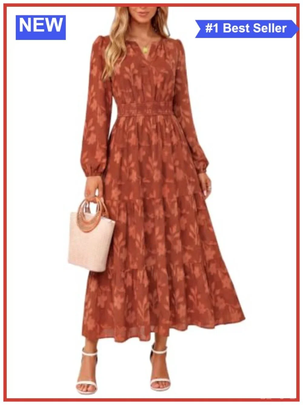 Boho Floral Maxi Dress with Pockets, Long Sleeve Wedding Guest Dress
